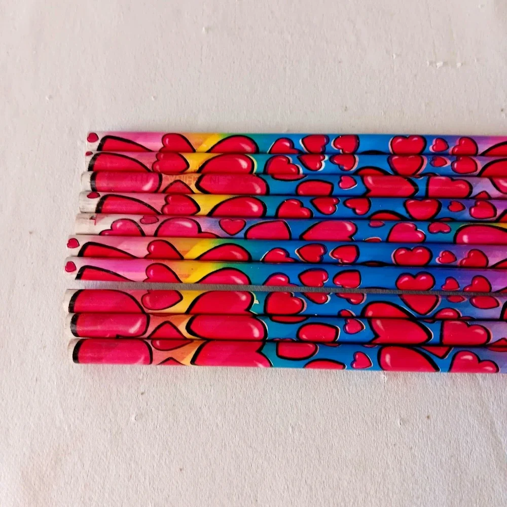 Heart Pattern Pencils Rainbow 10 Count New‎ School Teacher Love Valentine Reward